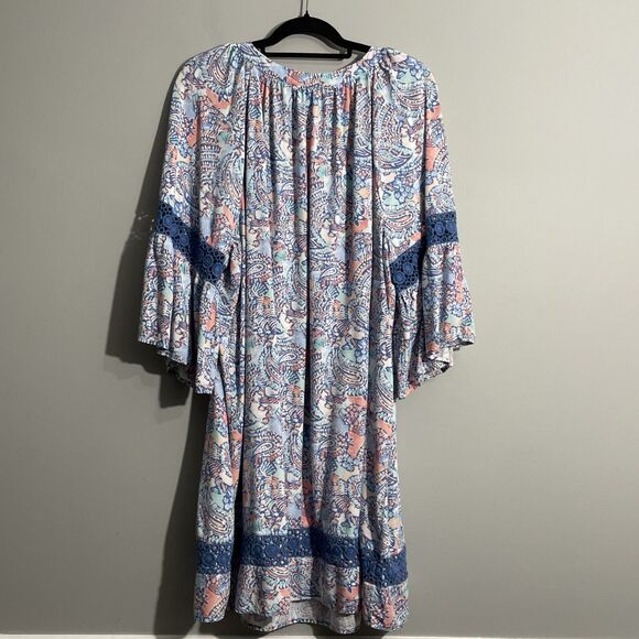 Crown & Ivy Women’s 3X Pink Blue Paisley Dress Vibrant Preppy - Picture 5 of 11